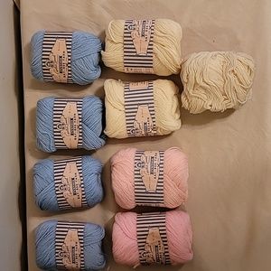 Lot Of 9 Cynthia Smart Yarncraft Bay-Bee Baby VTG Wool Yarn Blue Pink Cream NOS